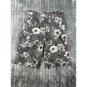 GS115 Ripstop Cargo Shorts Boys 7 Gray Floral Hibiscus Cotton Low Rise Outdoor